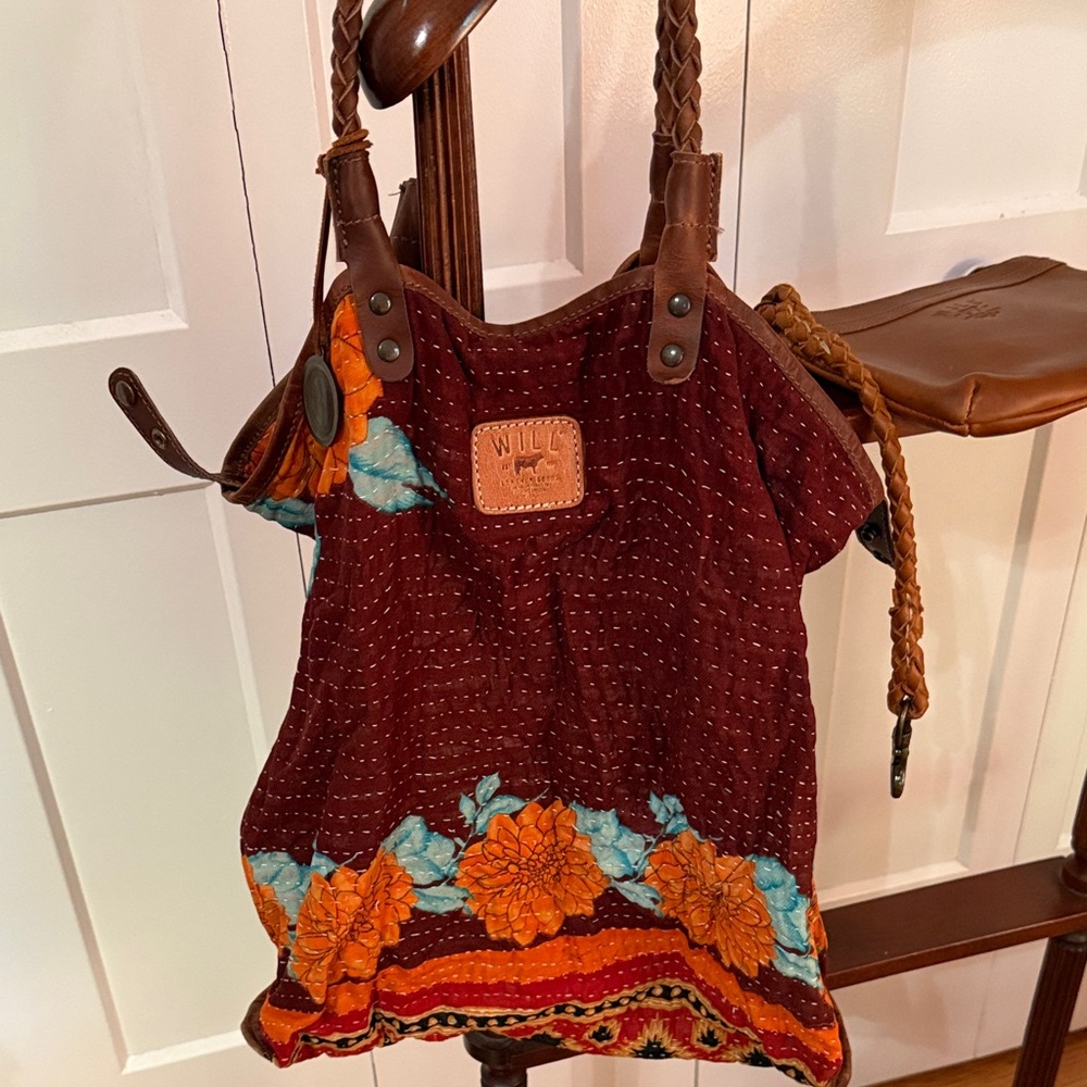 Will Leather Goods Burgundy Floral Tote